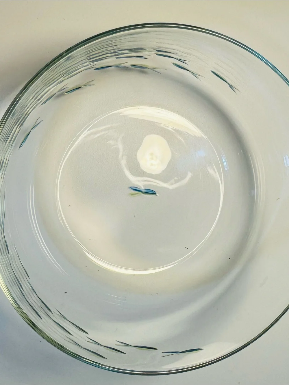 School of Fish Bowl Medium Bowl with Etched Blue Fish Design